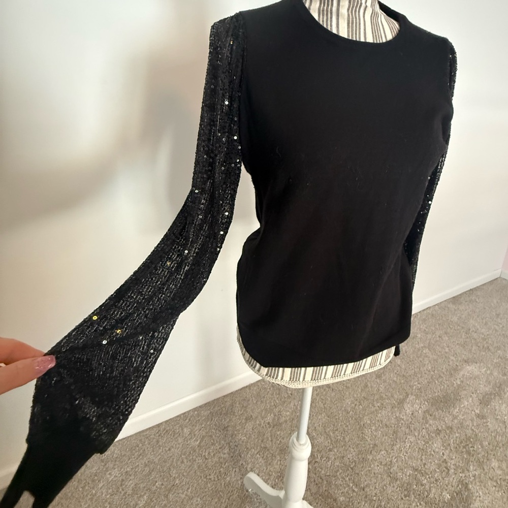 Grace & Lace Black Sequin Sleeve Top Small